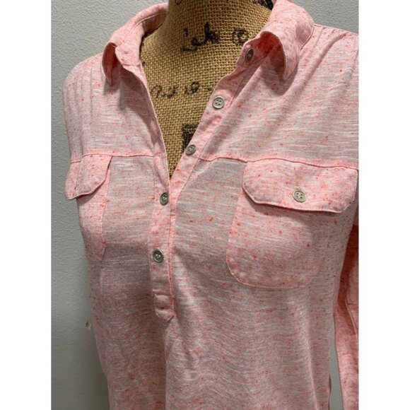 🌸3/$15🌸Sheer Hi-Lo Pink Blouse 3/4 Sleeves Partial Button Up sz M - Picture 4 of 7